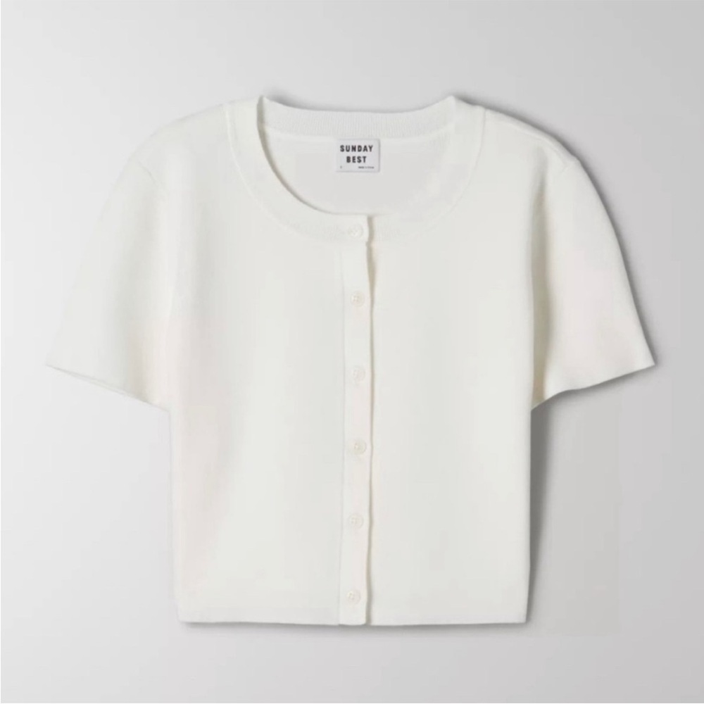 Aritzia Sunday Best Ribbed Button-Up Cropped Top size XS chic 90s minimalist